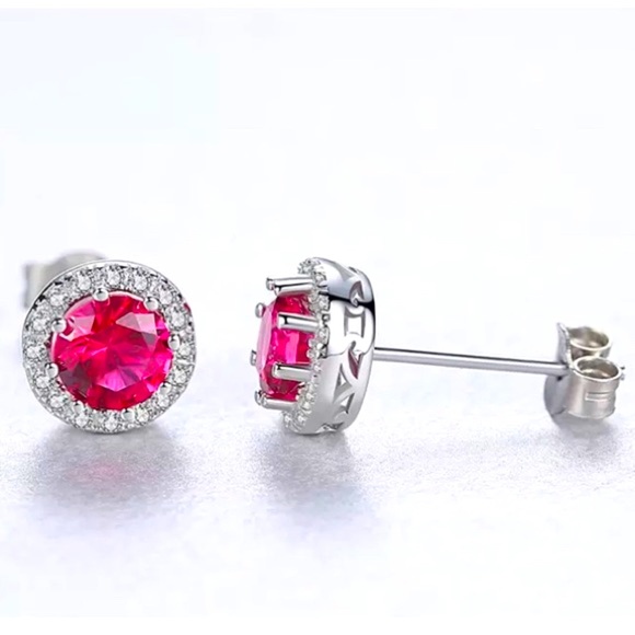 Ruby and Diamonds Earrings Platinum S925 NEW - Picture 4 of 6